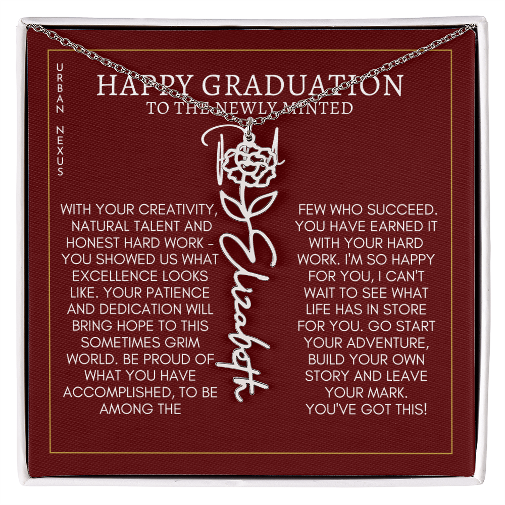 Flower Pendant Dangle Name Charm Necklace | Custom PHD Graduation Gift for Her GHX16