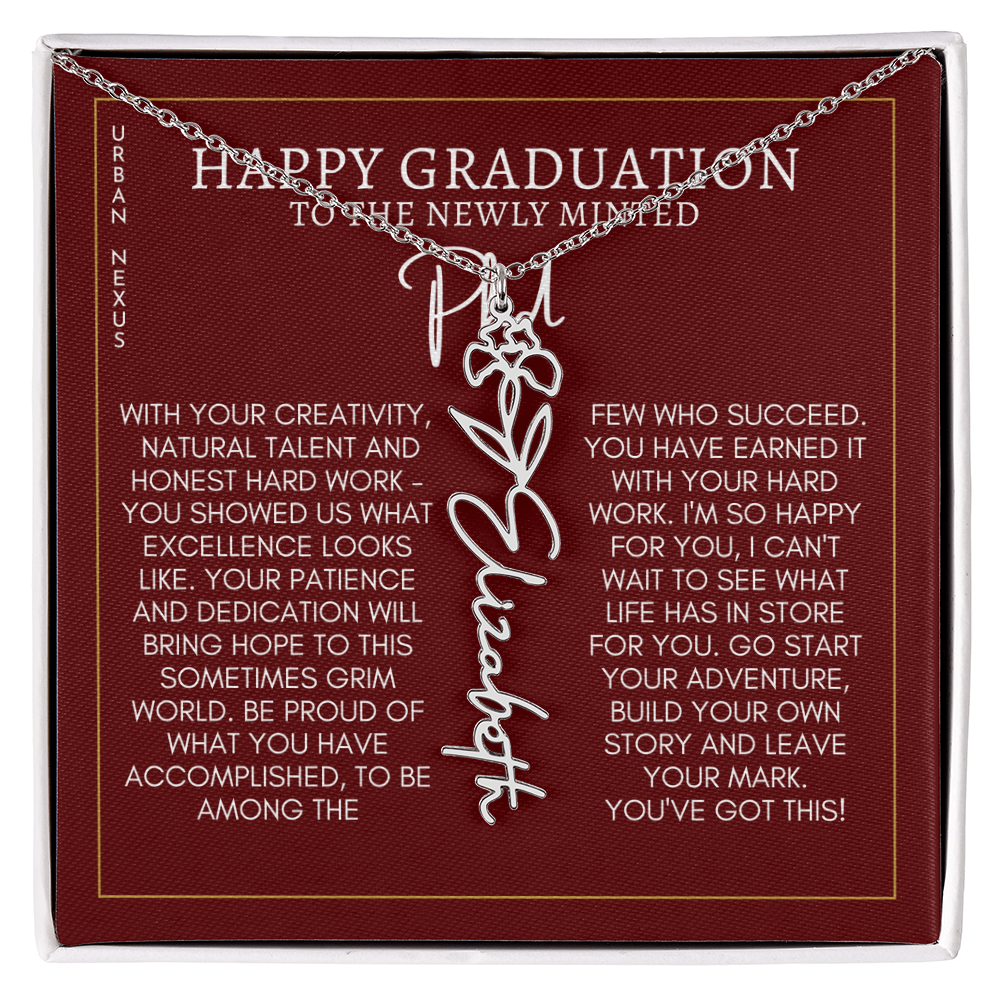 Flower Pendant Dangle Name Charm Necklace | Custom PHD Graduation Gift for Her GHX16