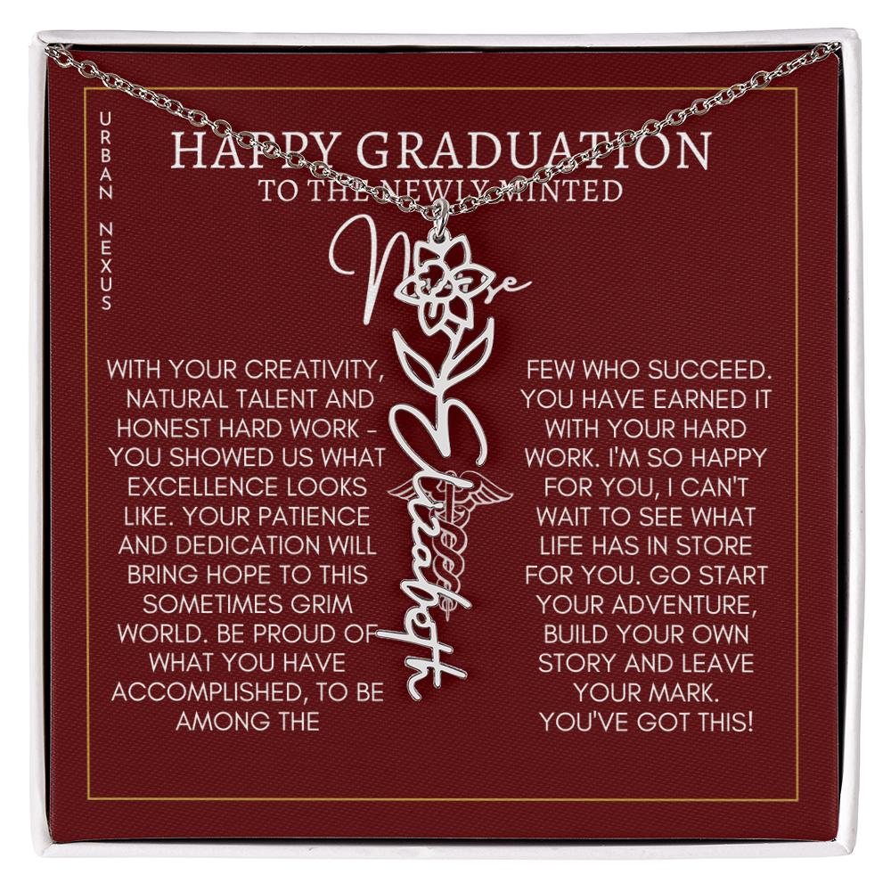 Flower Pendant Dangle Name Necklace | Personalized Graduation Gift for Her GHX9