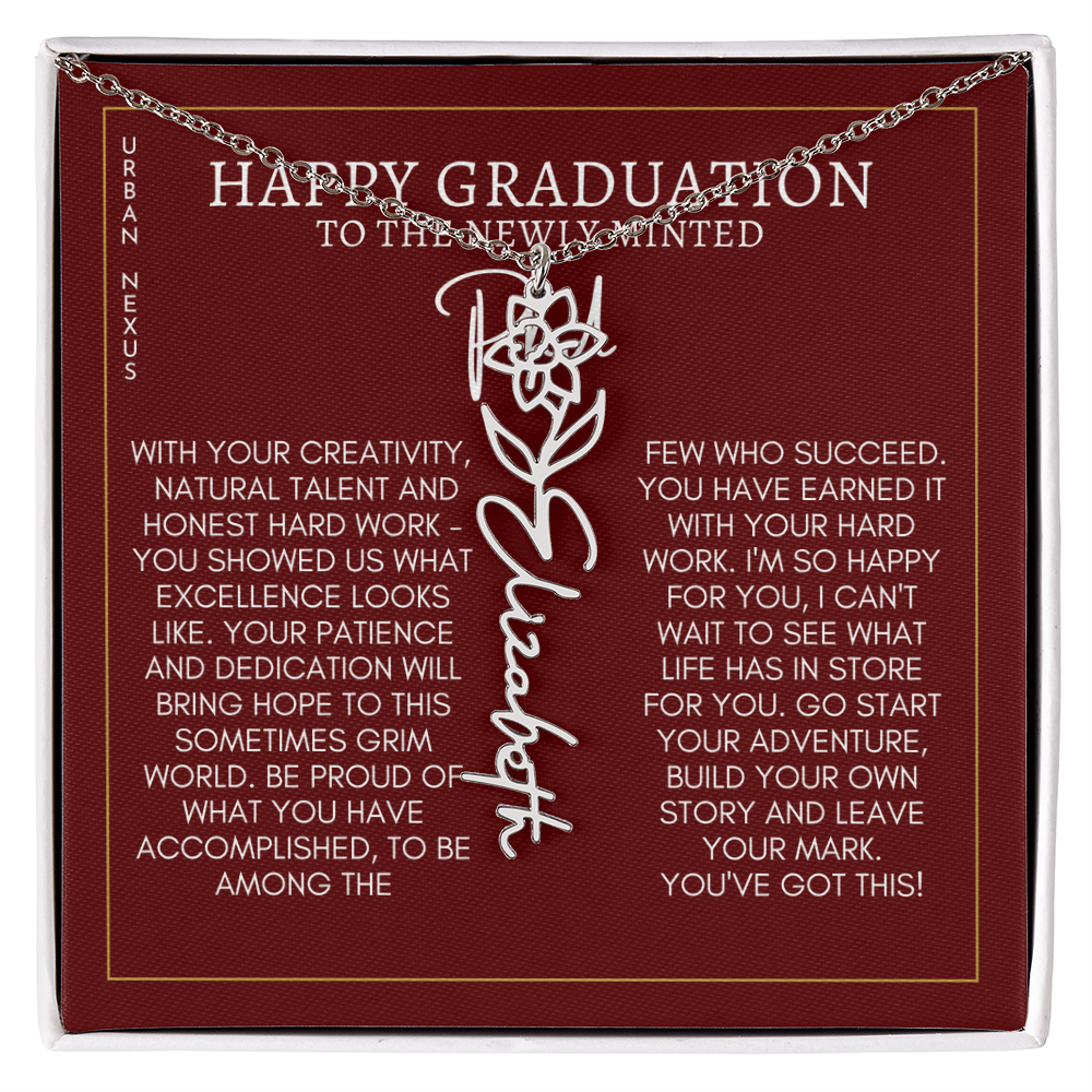 Flower Pendant Dangle Name Charm Necklace | Custom PHD Graduation Gift for Her GHX16