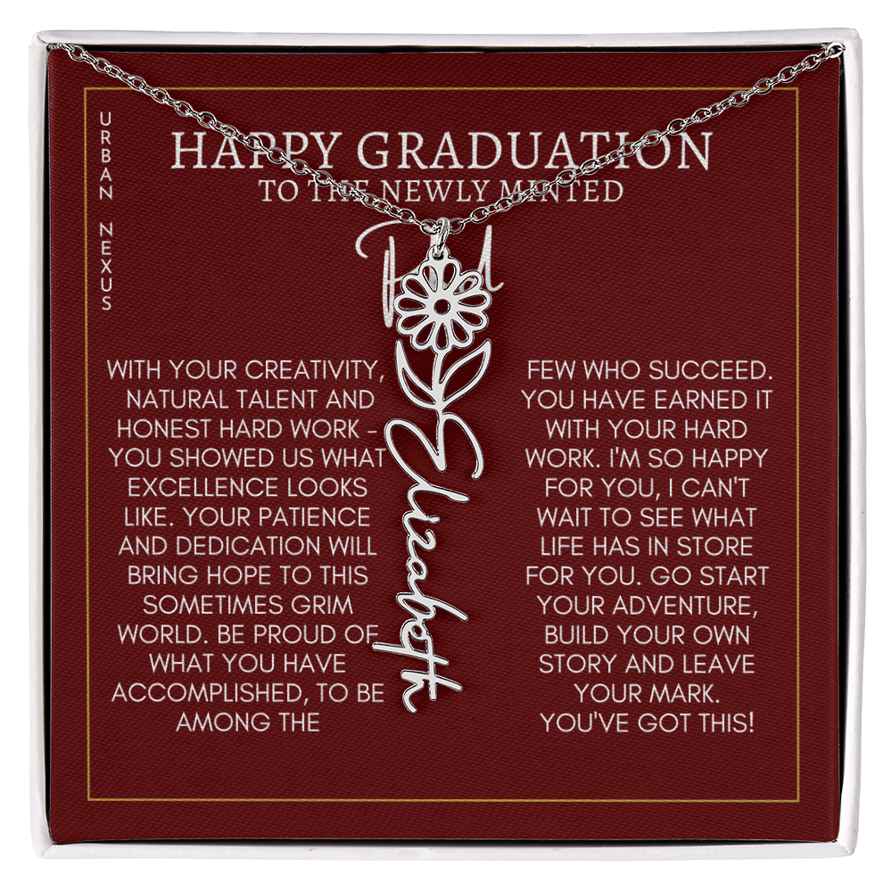 Flower Pendant Dangle Name Charm Necklace | Custom PHD Graduation Gift for Her GHX16