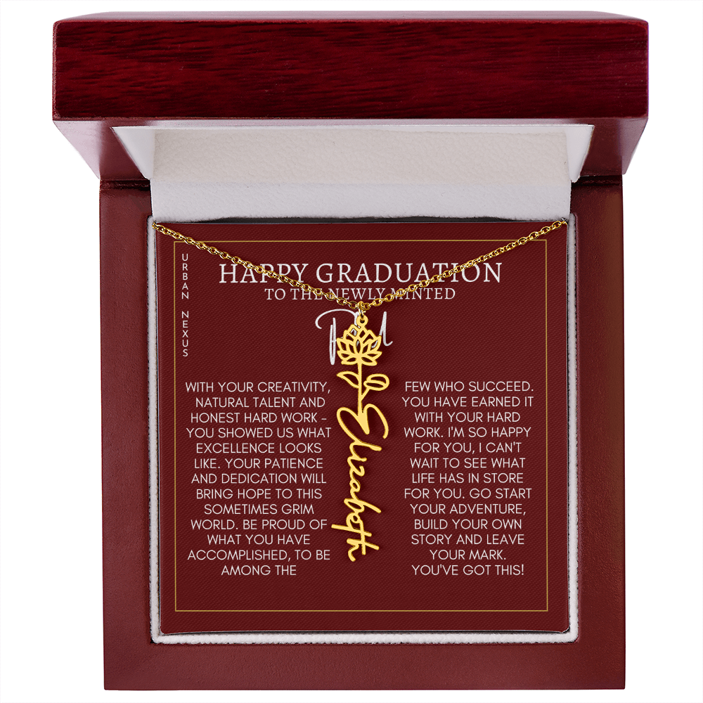 Flower Pendant Dangle Name Charm Necklace | Custom PHD Graduation Gift for Her GHX16