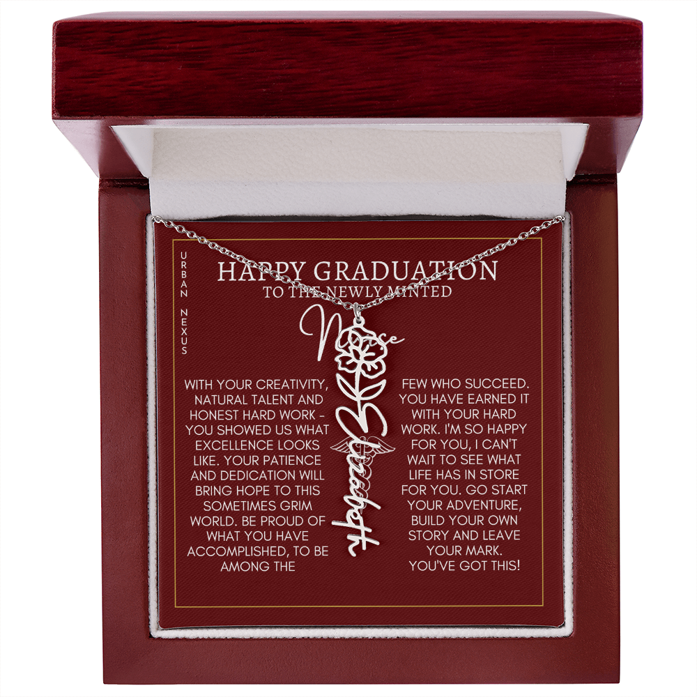 Flower Pendant Dangle Name Necklace | Personalized Graduation Gift for Her GHX9