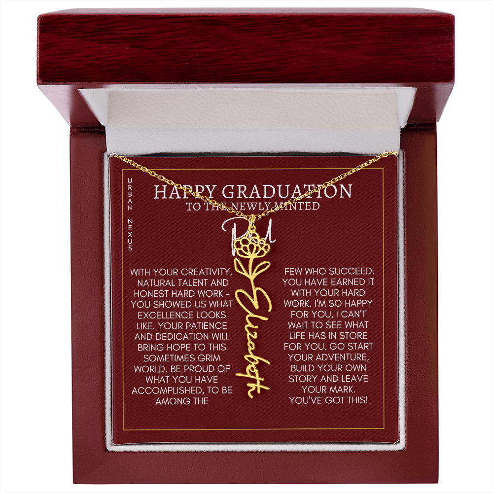 Flower Pendant Dangle Name Charm Necklace | Custom PHD Graduation Gift for Her GHX16