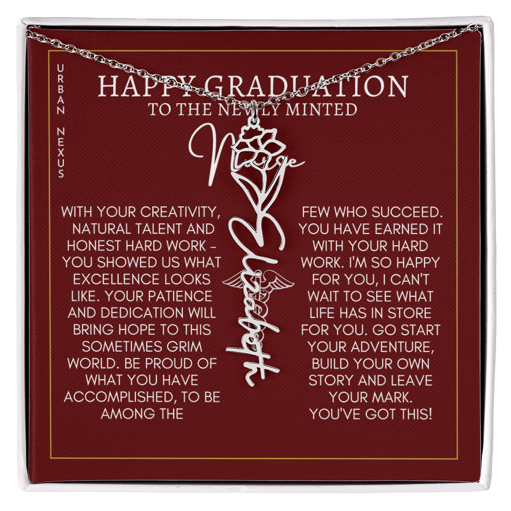 Flower Pendant Dangle Name Necklace | Personalized Graduation Gift for Her GHX9