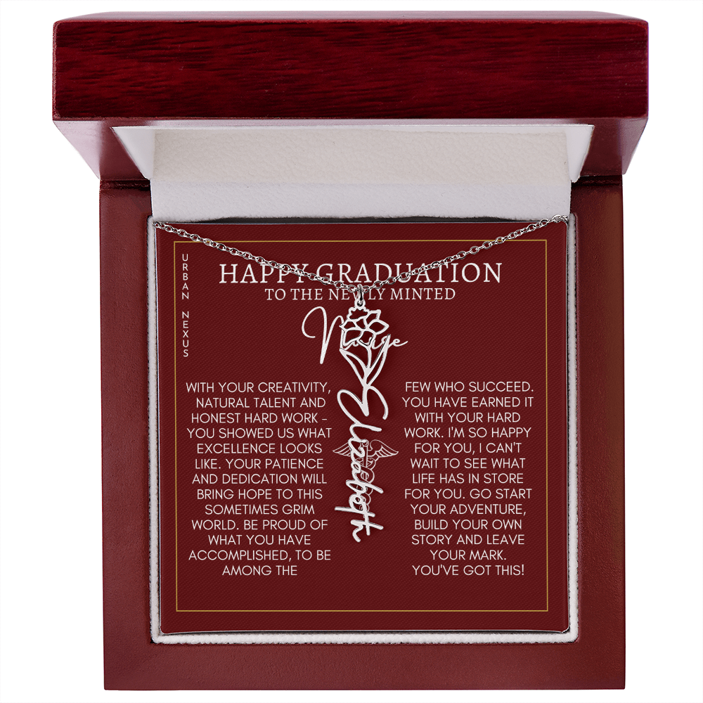 Flower Pendant Dangle Name Necklace | Personalized Graduation Gift for Her GHX9