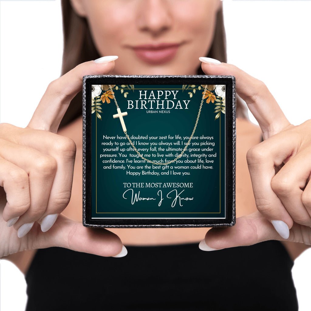 18K Gold Cross Pendant Necklace for Women AM22 | Christian Birthday Gift for Her - Urban Nexus Store