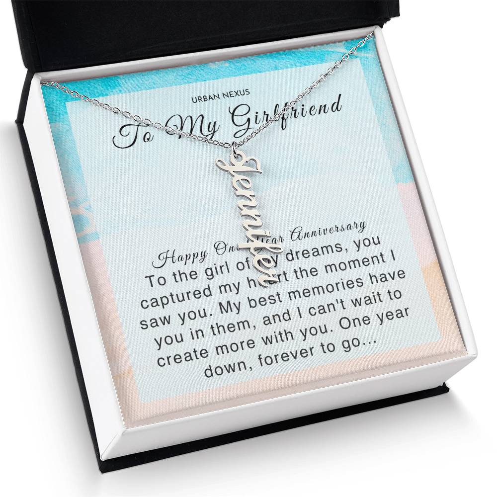 Dangle Name Necklace 1 Year Anniversary Gift For Girlfriend | First Anniversary Girlfriend Gift Ideas | One Year Dating Jewelry AT7 - Urban Nexus Store