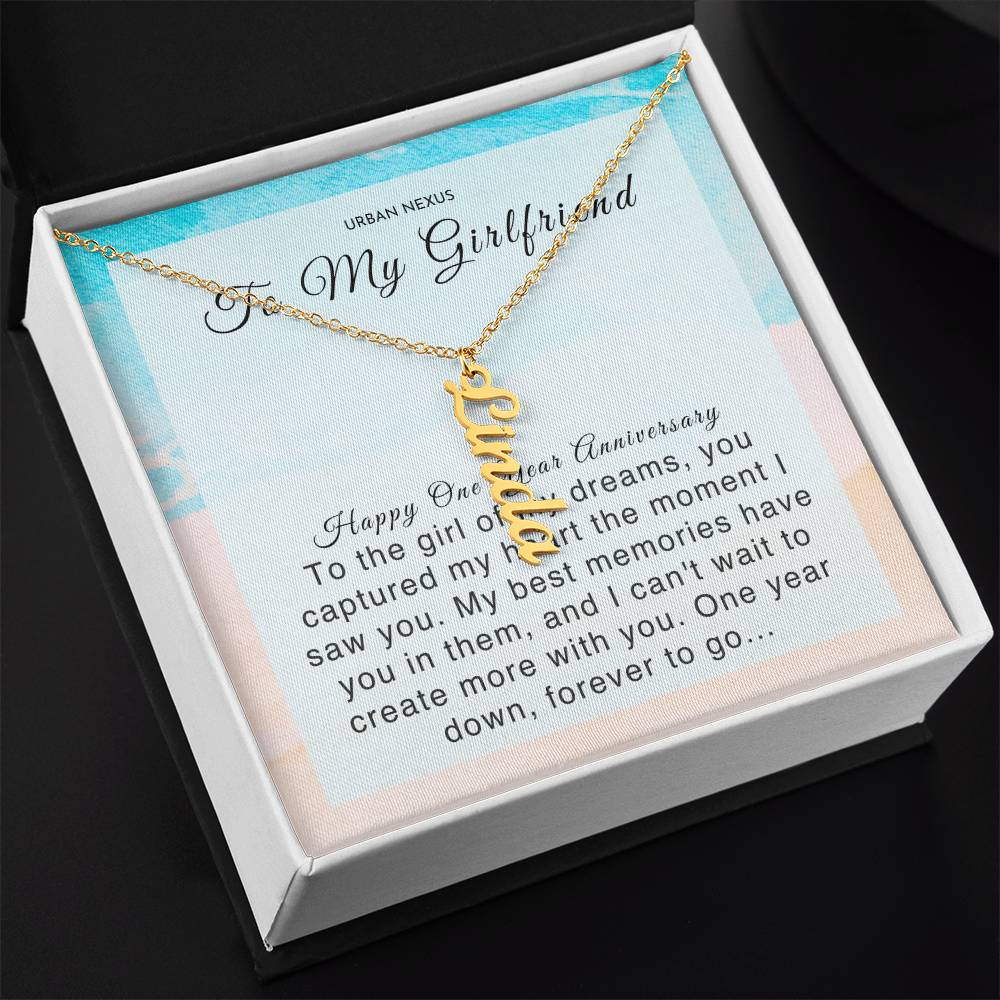 Dangle Name Necklace 1 Year Anniversary Gift For Girlfriend | First Anniversary Girlfriend Gift Ideas | One Year Dating Jewelry AT7 - Urban Nexus Store