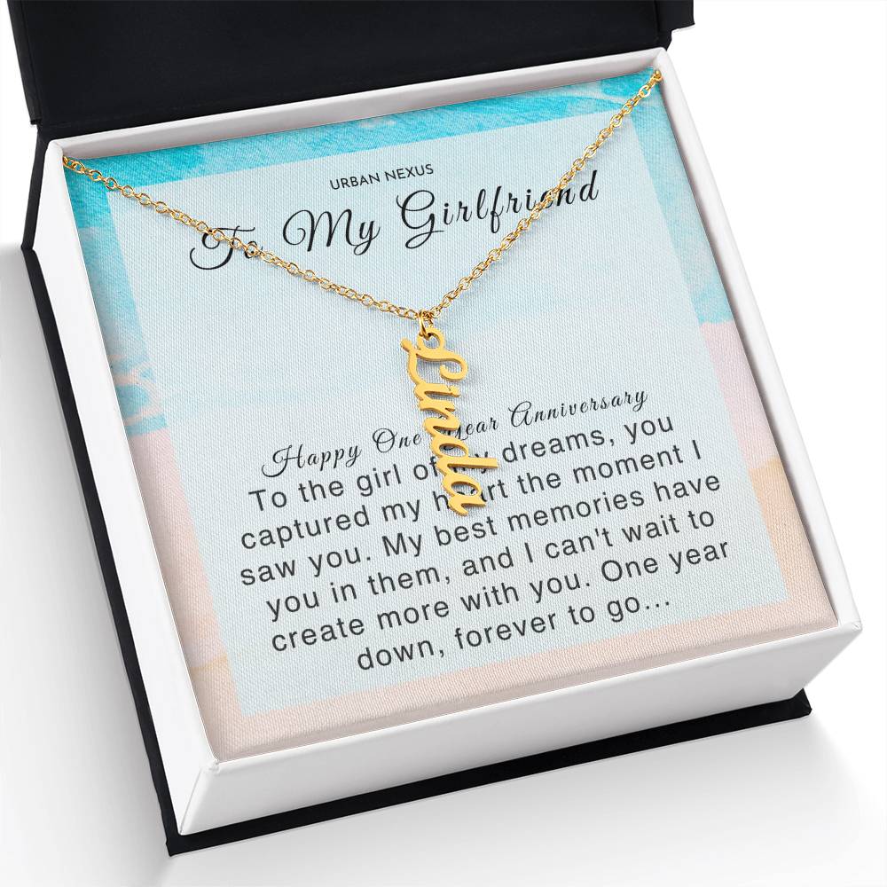 Dangle Name Necklace 1 Year Anniversary Gift For Girlfriend | First Anniversary Girlfriend Gift Ideas | One Year Dating Jewelry AT7 - Urban Nexus Store