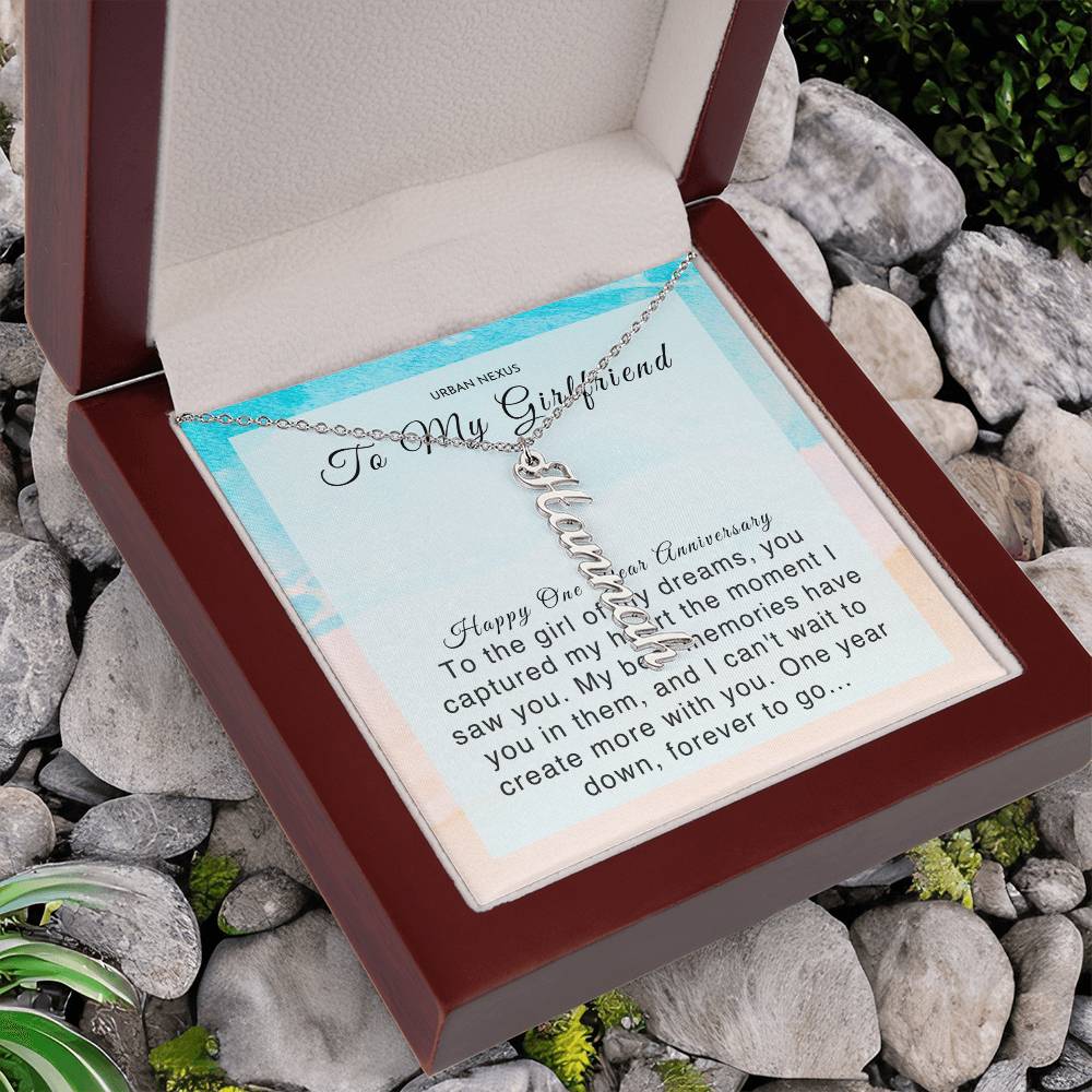 Dangle Name Necklace 1 Year Anniversary Gift For Girlfriend | First Anniversary Girlfriend Gift Ideas | One Year Dating Jewelry AT7 - Urban Nexus Store