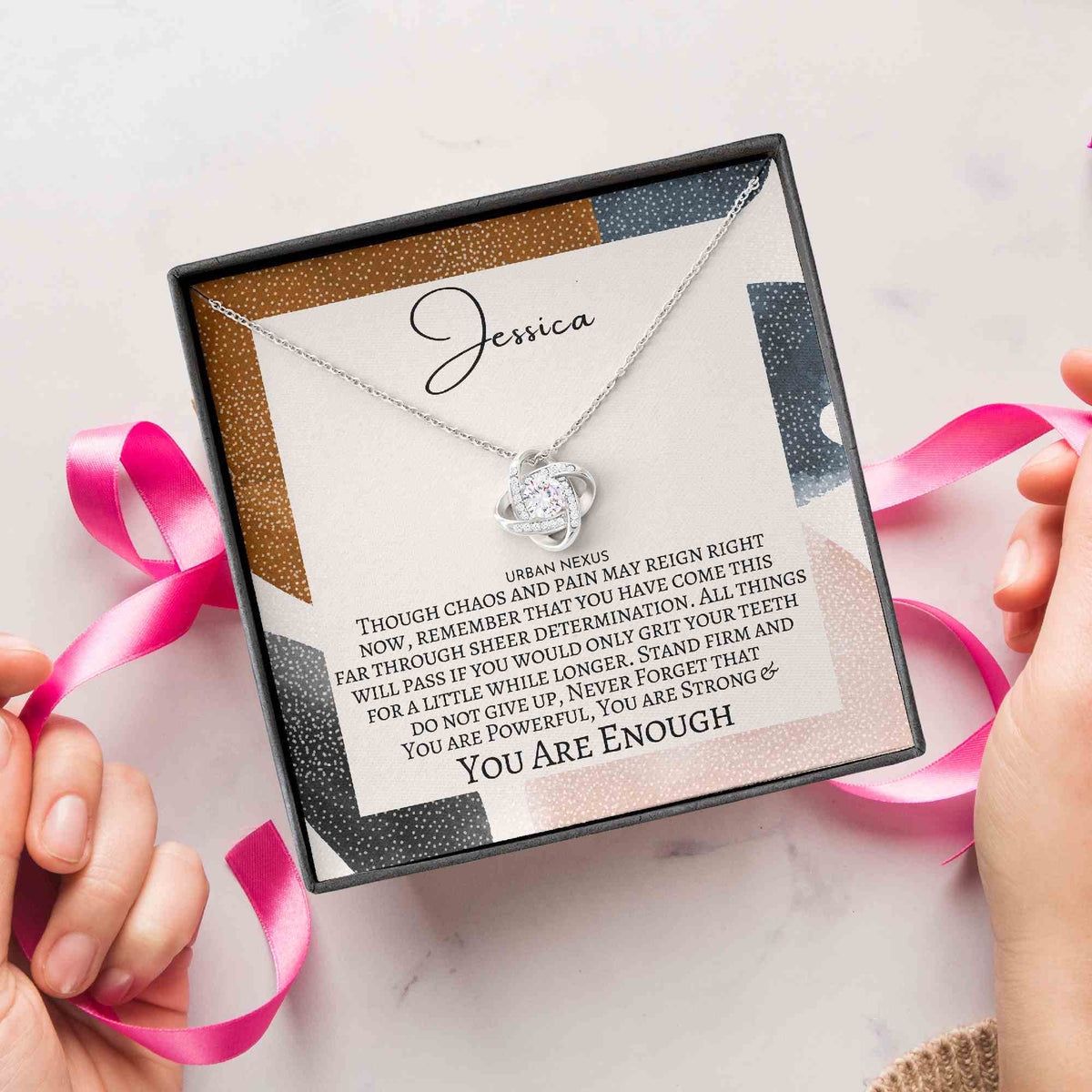 Love Knot Necklace Encouragement Gift - You are Enough Affirmation for Her, Depression Recovery Necklace, Motivation Jewelry, Stay Strong Mental Health Support YWS10 - Urban Nexus Store