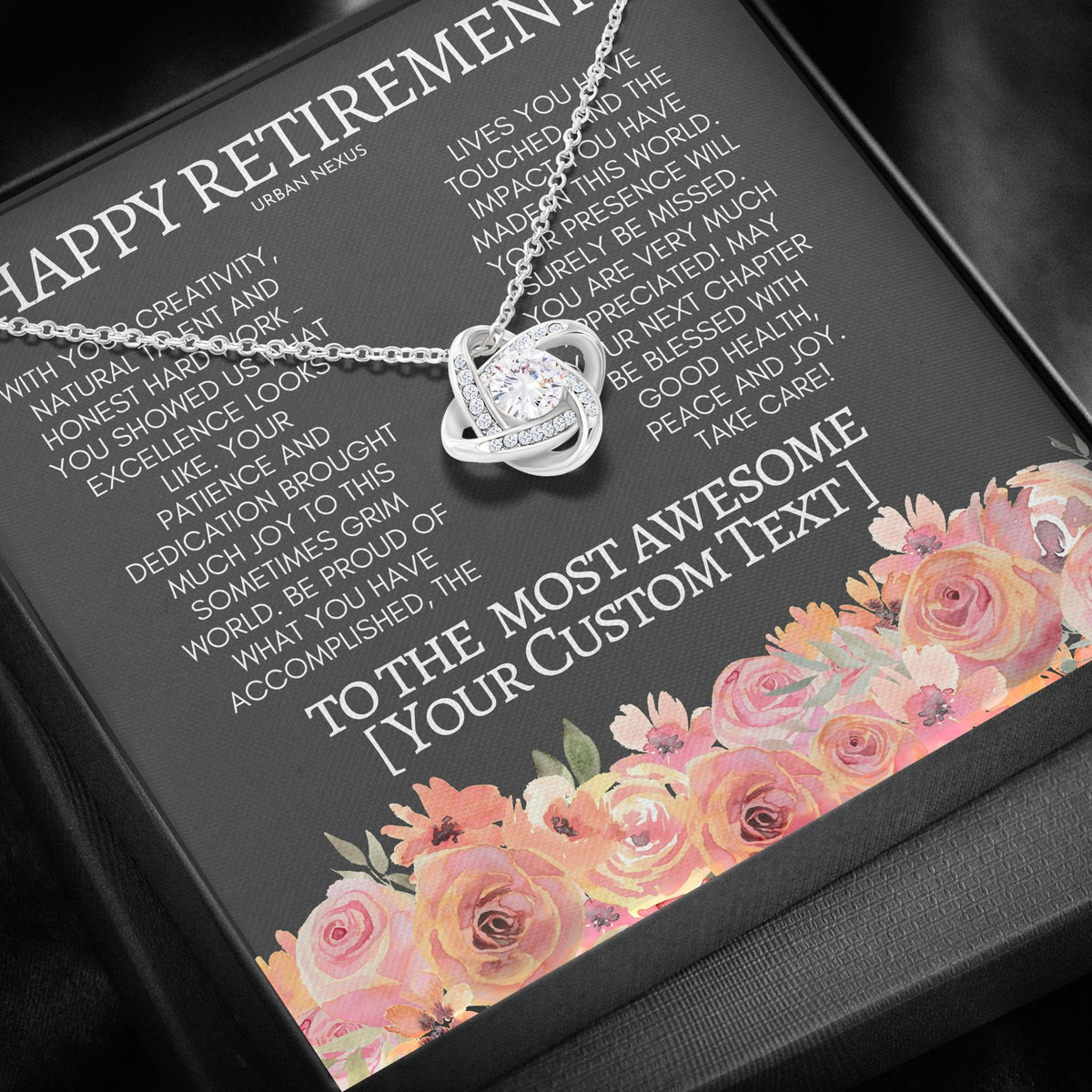 Love Knot Necklace Personalized Retirement Necklace for Women, Engravable Jewelry Gift for Her (AG195) - Urban Nexus Store